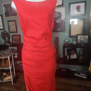 Atelier Sona Red Sleeveless Midi Dress